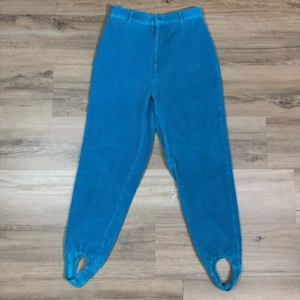Helium Women's 9 Corduroy Strirrup Pants Bright Turquoise Blue 80s Retro Iconic